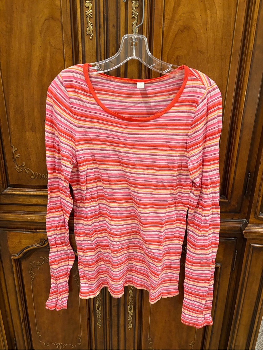 J. Crew Pink & Coral Striped Long-Sleeve Tee EUC